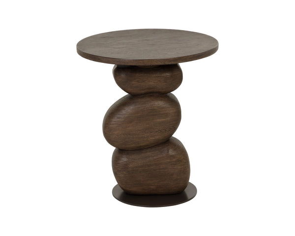 Sunpan Balio Sculptural Concrete End Table with Faux Wood Grain Finish for Indoor Outdoor Use Brown 113021