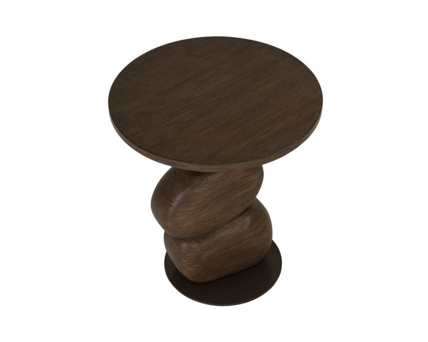 Sunpan Balio Sculptural Concrete End Table with Faux Wood Grain Finish for Indoor Outdoor Use Brown 113021