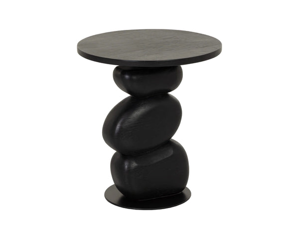 Sunpan Balio Sculptural Concrete End Table with Faux Wood Grain Finish for Indoor Outdoor Use Black 113022