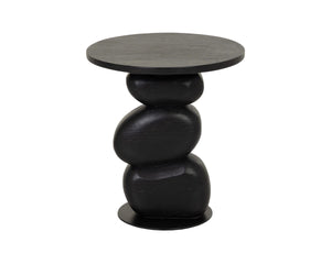 Sunpan Balio Sculptural Concrete End Table with Faux Wood Grain Finish for Indoor Outdoor Use Black 113022