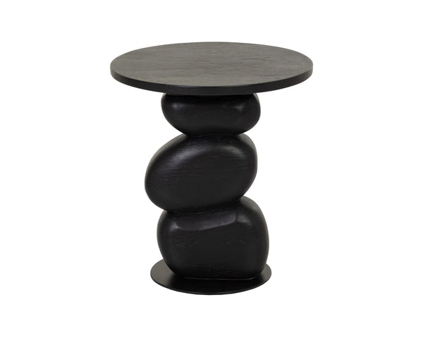 Sunpan Balio Sculptural Concrete End Table with Faux Wood Grain Finish for Indoor Outdoor Use Black 113022