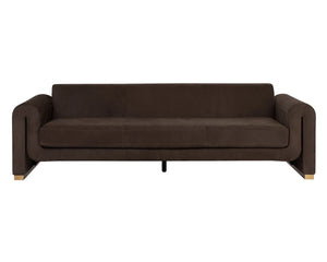 Sunpan Romer Three Seat Sofa in Genuine Nubuck Leather with Brushed Gold Steel Legs 113023