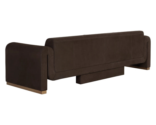 Sunpan Romer Three Seat Sofa in Genuine Nubuck Leather with Brushed Gold Steel Legs 113023