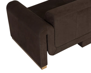 Sunpan Romer Three Seat Sofa in Genuine Nubuck Leather with Brushed Gold Steel Legs 113023