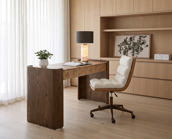 Sunpan Beryl Burl Veneer Writing Desk with Oak Legs Artisan Crafted for Home Office 113024