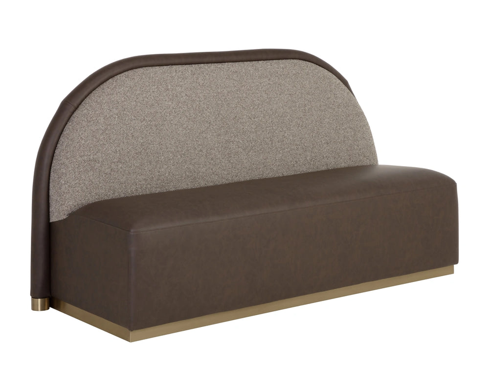 Sunpan Ovid Upholstered Banquette Faux Leather Seat Fabric Back Stainless Steel Plinth Base Brown 113025