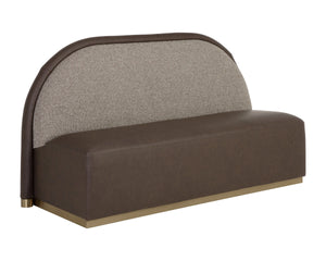 Sunpan Ovid Upholstered Banquette Faux Leather Seat Fabric Back Stainless Steel Plinth Base Brown 113025