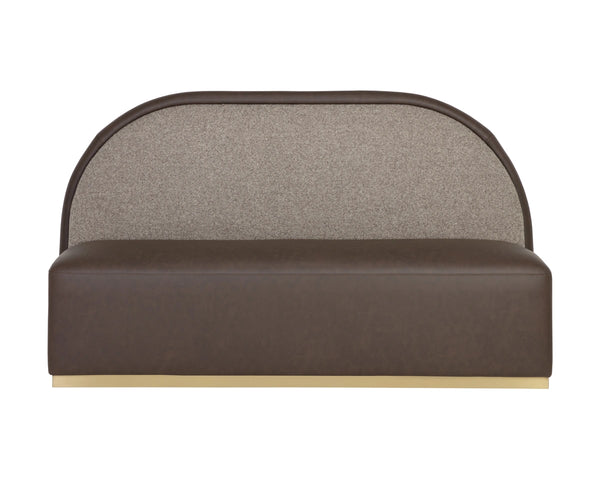 Sunpan Ovid Upholstered Banquette Faux Leather Seat Fabric Back Stainless Steel Plinth Base Brown 113025