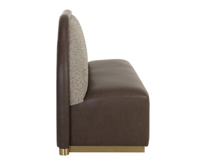 Sunpan Ovid Upholstered Banquette Faux Leather Seat Fabric Back Stainless Steel Plinth Base Brown 113025