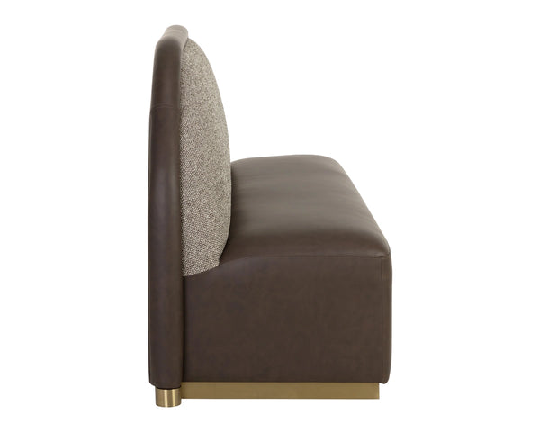 Sunpan Ovid Upholstered Banquette Faux Leather Seat Fabric Back Stainless Steel Plinth Base Brown 113025