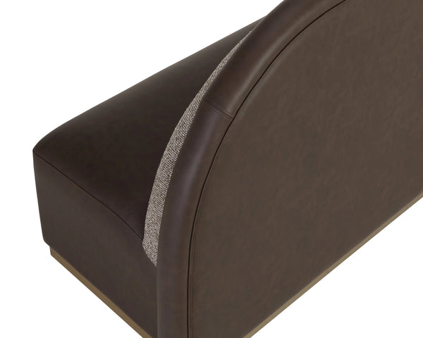 Sunpan Ovid Upholstered Banquette Faux Leather Seat Fabric Back Stainless Steel Plinth Base Brown 113025