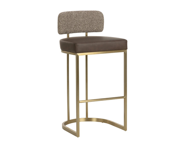 Sunpan Larissa Barstool Faux Leather Seat Fabric Back Antique Brass Frame Kitchen Island 113026