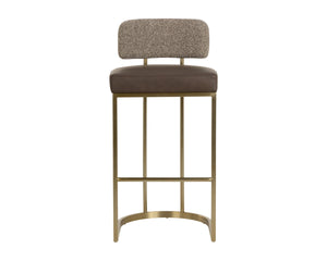 Sunpan Larissa Barstool Faux Leather Seat Fabric Back Antique Brass Frame Kitchen Island 113026