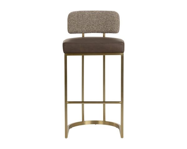 Sunpan Larissa Barstool Faux Leather Seat Fabric Back Antique Brass Frame Kitchen Island 113026