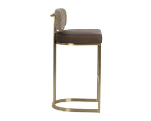 Sunpan Larissa Barstool Faux Leather Seat Fabric Back Antique Brass Frame Kitchen Island 113026