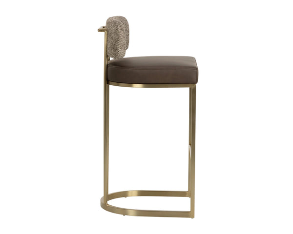 Sunpan Larissa Barstool Faux Leather Seat Fabric Back Antique Brass Frame Kitchen Island 113026