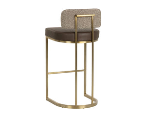 Sunpan Larissa Barstool Faux Leather Seat Fabric Back Antique Brass Frame Kitchen Island 113026