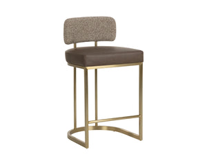 Sunpan Larissa Counter Stool Two-Tone Faux Leather and Fabric Seat with Brass Steel Frame 113027