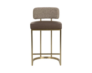 Sunpan Larissa Counter Stool Two-Tone Faux Leather and Fabric Seat with Brass Steel Frame 113027