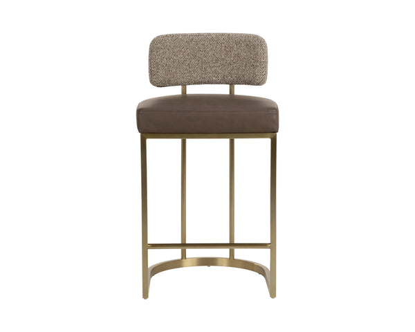 Sunpan Larissa Counter Stool Two-Tone Faux Leather and Fabric Seat with Brass Steel Frame 113027