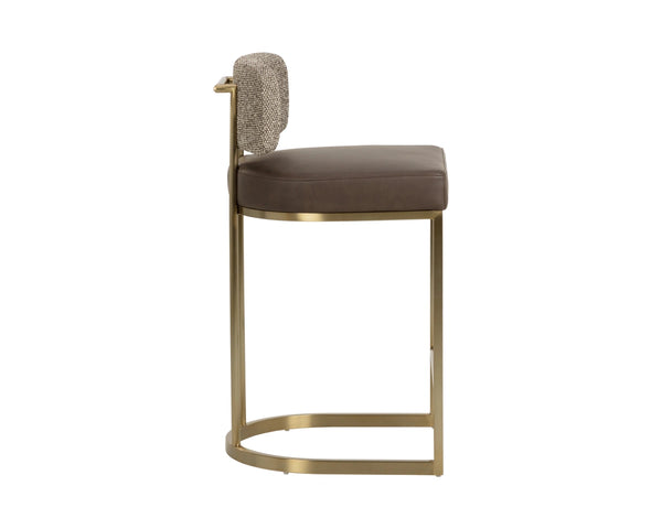 Sunpan Larissa Counter Stool Two-Tone Faux Leather and Fabric Seat with Brass Steel Frame 113027