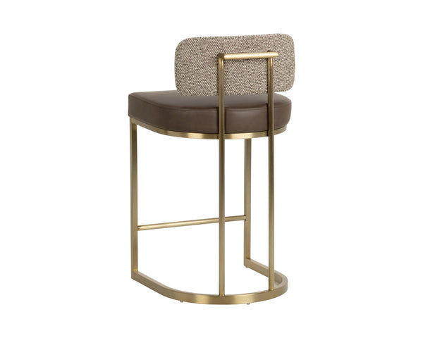 Sunpan Larissa Counter Stool Two-Tone Faux Leather and Fabric Seat with Brass Steel Frame 113027