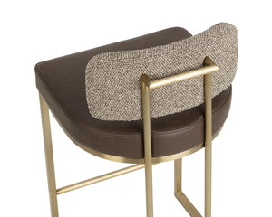 Sunpan Larissa Counter Stool Two-Tone Faux Leather and Fabric Seat with Brass Steel Frame 113027