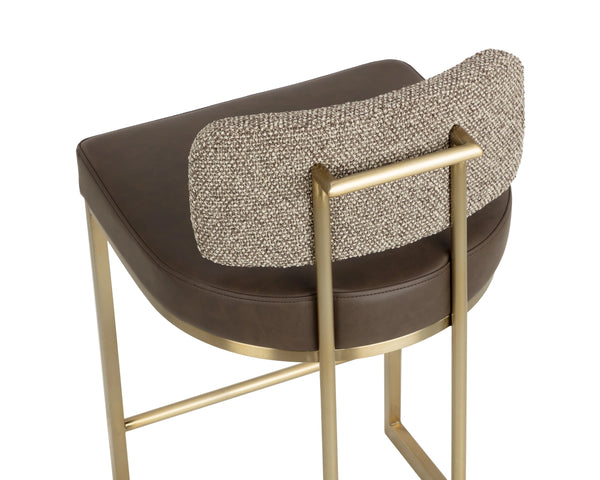 Sunpan Larissa Counter Stool Two-Tone Faux Leather and Fabric Seat with Brass Steel Frame 113027