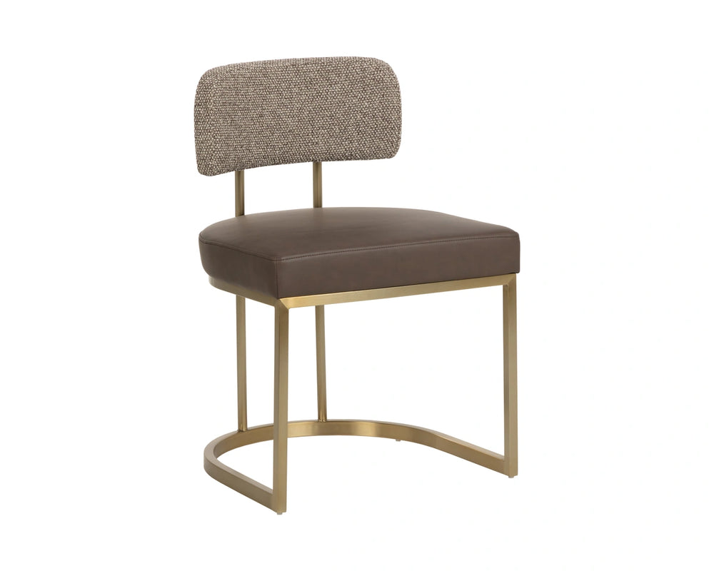 Sunpan Larissa Two-Tone Dining Chair Faux Leather Seat Fabric Back Antique Brass Frame 113028