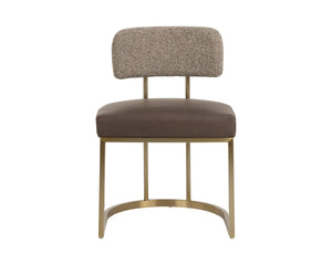 Sunpan Larissa Two-Tone Dining Chair Faux Leather Seat Fabric Back Antique Brass Frame 113028