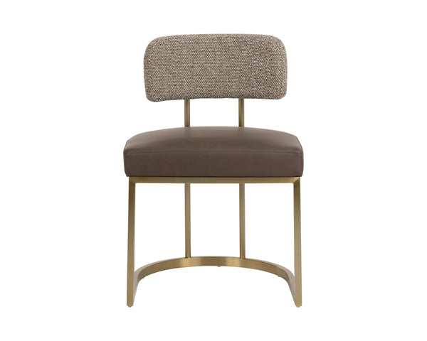 Sunpan Larissa Two-Tone Dining Chair Faux Leather Seat Fabric Back Antique Brass Frame 113028