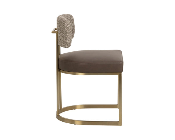 Sunpan Larissa Two-Tone Dining Chair Faux Leather Seat Fabric Back Antique Brass Frame 113028