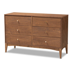 Baxton Studio Baxton Studio Landis 6-Drawer Dresser: Stylish Mid-Century Modern Ash Walnut Design for Any Bedroom MG9002-Ash Walnut-6DW-Dresser