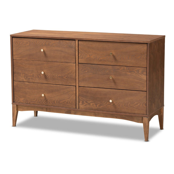 Baxton Studio Baxton Studio Landis 6-Drawer Dresser: Stylish Mid-Century Modern Ash Walnut Design for Any Bedroom MG9002-Ash Walnut-6DW-Dresser