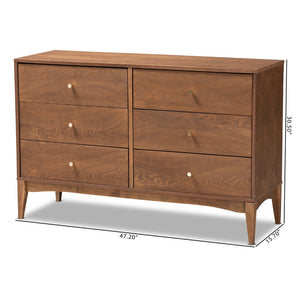 Baxton Studio Baxton Studio Landis 6-Drawer Dresser: Stylish Mid-Century Modern Ash Walnut Design for Any Bedroom MG9002-Ash Walnut-6DW-Dresser