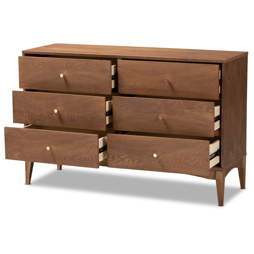 Baxton Studio Baxton Studio Landis 6-Drawer Dresser: Stylish Mid-Century Modern Ash Walnut Design for Any Bedroom MG9002-Ash Walnut-6DW-Dresser
