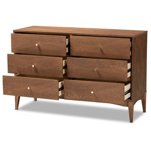 Baxton Studio Baxton Studio Landis 6-Drawer Dresser: Stylish Mid-Century Modern Ash Walnut Design for Any Bedroom MG9002-Ash Walnut-6DW-Dresser