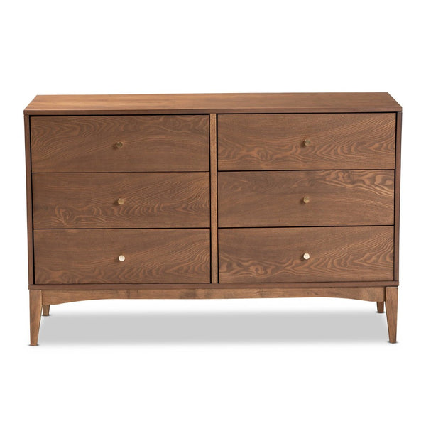 Baxton Studio Baxton Studio Landis 6-Drawer Dresser: Stylish Mid-Century Modern Ash Walnut Design for Any Bedroom MG9002-Ash Walnut-6DW-Dresser