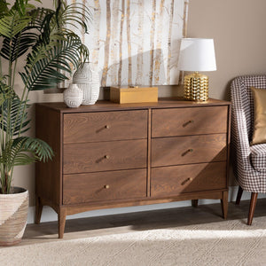 Baxton Studio Baxton Studio Landis 6-Drawer Dresser: Stylish Mid-Century Modern Ash Walnut Design for Any Bedroom MG9002-Ash Walnut-6DW-Dresser
