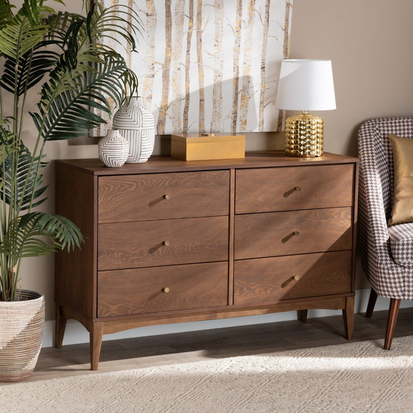Baxton Studio Baxton Studio Landis 6-Drawer Dresser: Stylish Mid-Century Modern Ash Walnut Design for Any Bedroom MG9002-Ash Walnut-6DW-Dresser