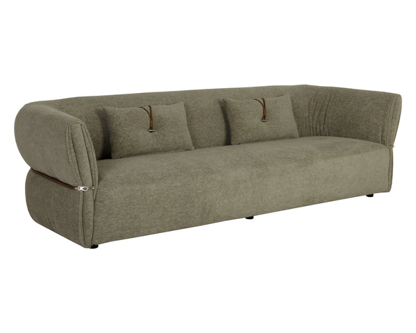 Sunpan Davisville Italian Designed Sofa with Sculptural Low Profile and Artisan Cushion Detail Green 113034