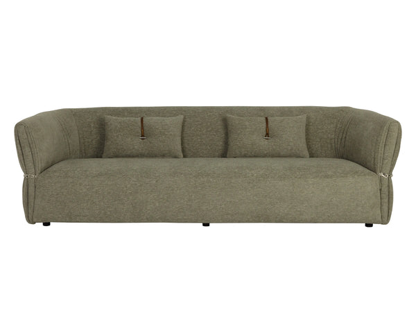 Sunpan Davisville Italian Designed Sofa with Sculptural Low Profile and Artisan Cushion Detail Green 113034
