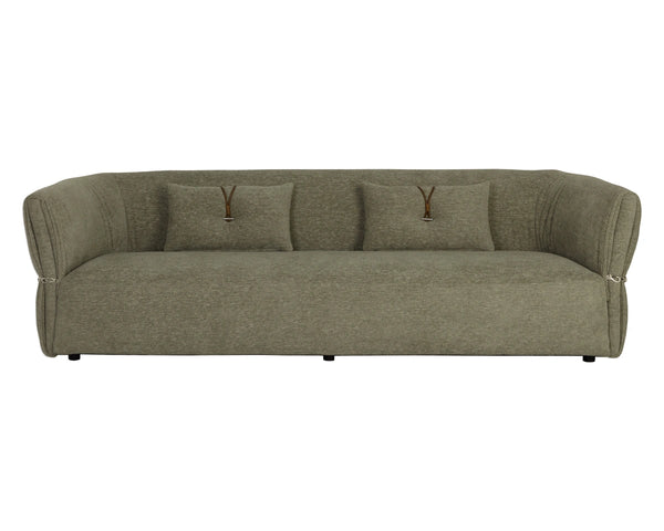 Sunpan Davisville Italian Designed Sofa with Sculptural Low Profile and Artisan Cushion Detail Green 113034