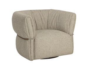 Sunpan Davisville Swivel Armchair Italian Sculpted Eucalyptus Fabric Deep Seat Living Room Taupe 113035