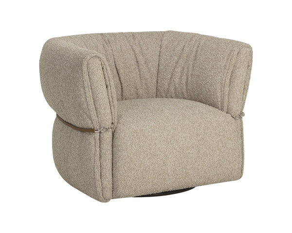 Sunpan Davisville Swivel Armchair Italian Sculpted Eucalyptus Fabric Deep Seat Living Room Taupe 113035