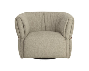 Sunpan Davisville Swivel Armchair Italian Sculpted Eucalyptus Fabric Deep Seat Living Room Taupe 113035