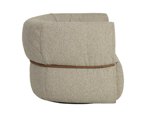 Sunpan Davisville Swivel Armchair Italian Sculpted Eucalyptus Fabric Deep Seat Living Room Taupe 113035