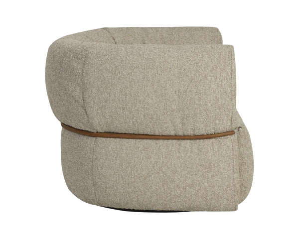 Sunpan Davisville Swivel Armchair Italian Sculpted Eucalyptus Fabric Deep Seat Living Room Taupe 113035