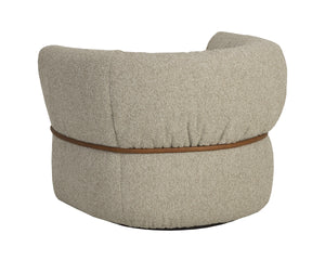 Sunpan Davisville Swivel Armchair Italian Sculpted Eucalyptus Fabric Deep Seat Living Room Taupe 113035