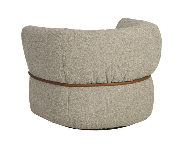 Sunpan Davisville Swivel Armchair Italian Sculpted Eucalyptus Fabric Deep Seat Living Room Taupe 113035